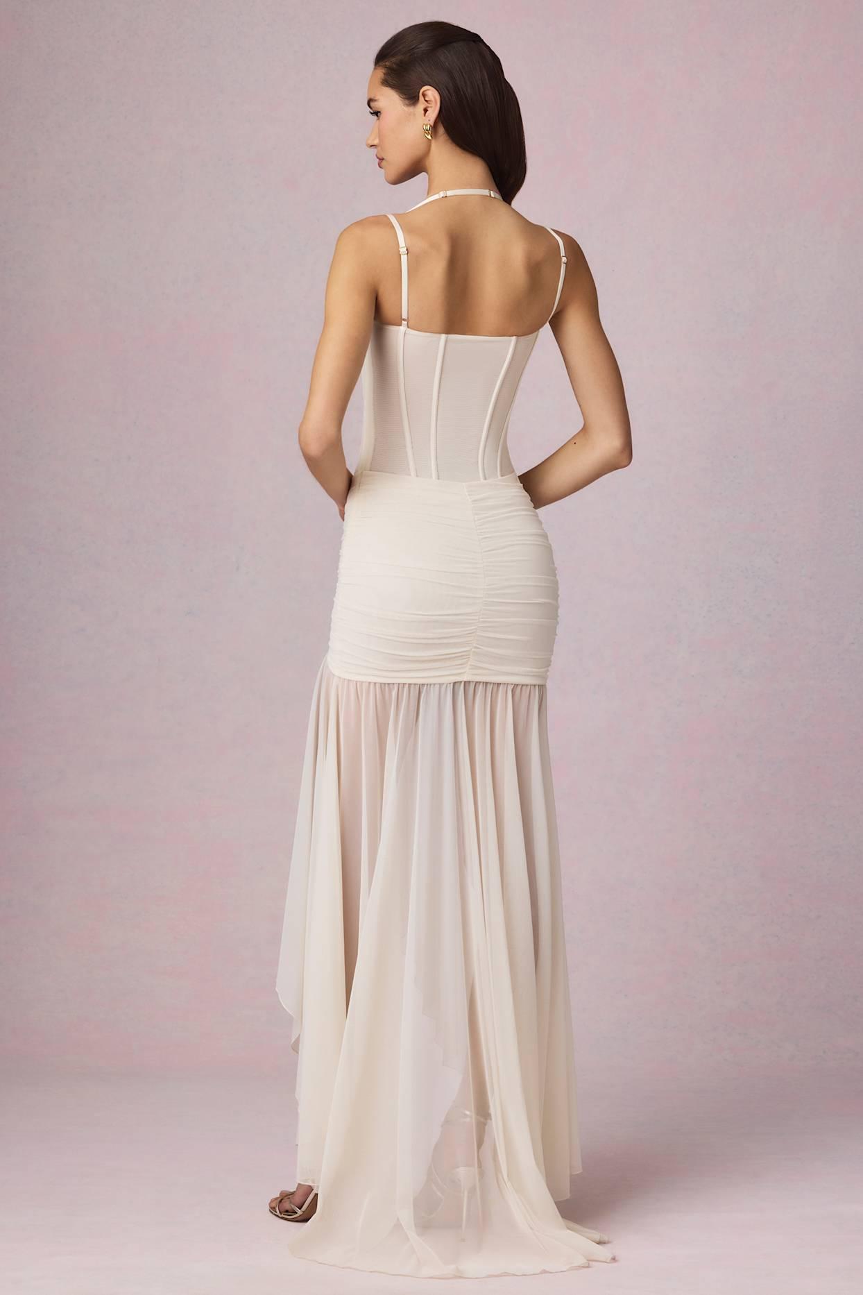 Ruched Asymmetric Corset Gown in Ivory Product Image