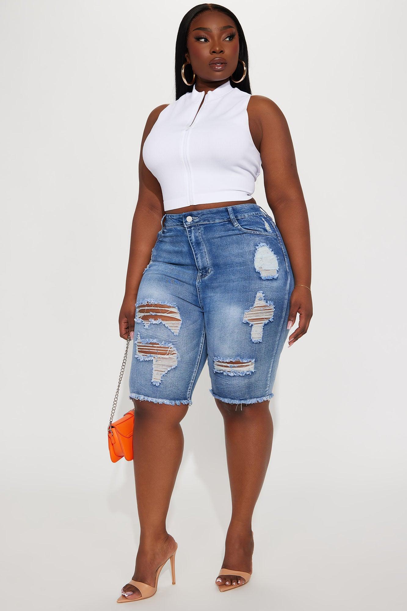 Hot Shot Stretch Denim Bermuda Shorts - Medium Wash Product Image