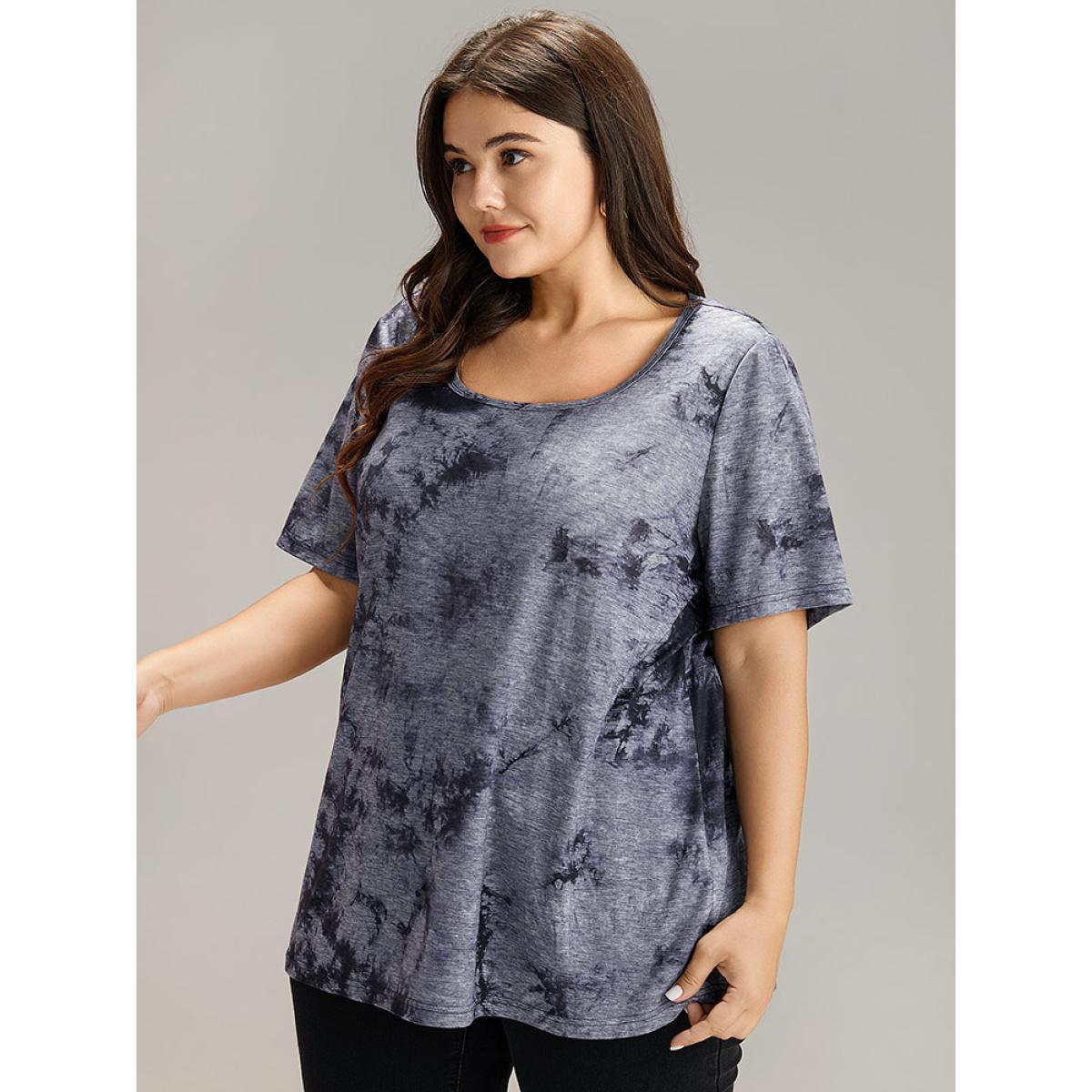 Plus Size Tie Dye Square Neck T-shirt Multicolor Women Casual Tie Dye Tie Dye Square Neck Dailywear T-shirts BloomChic 12/L Product Image