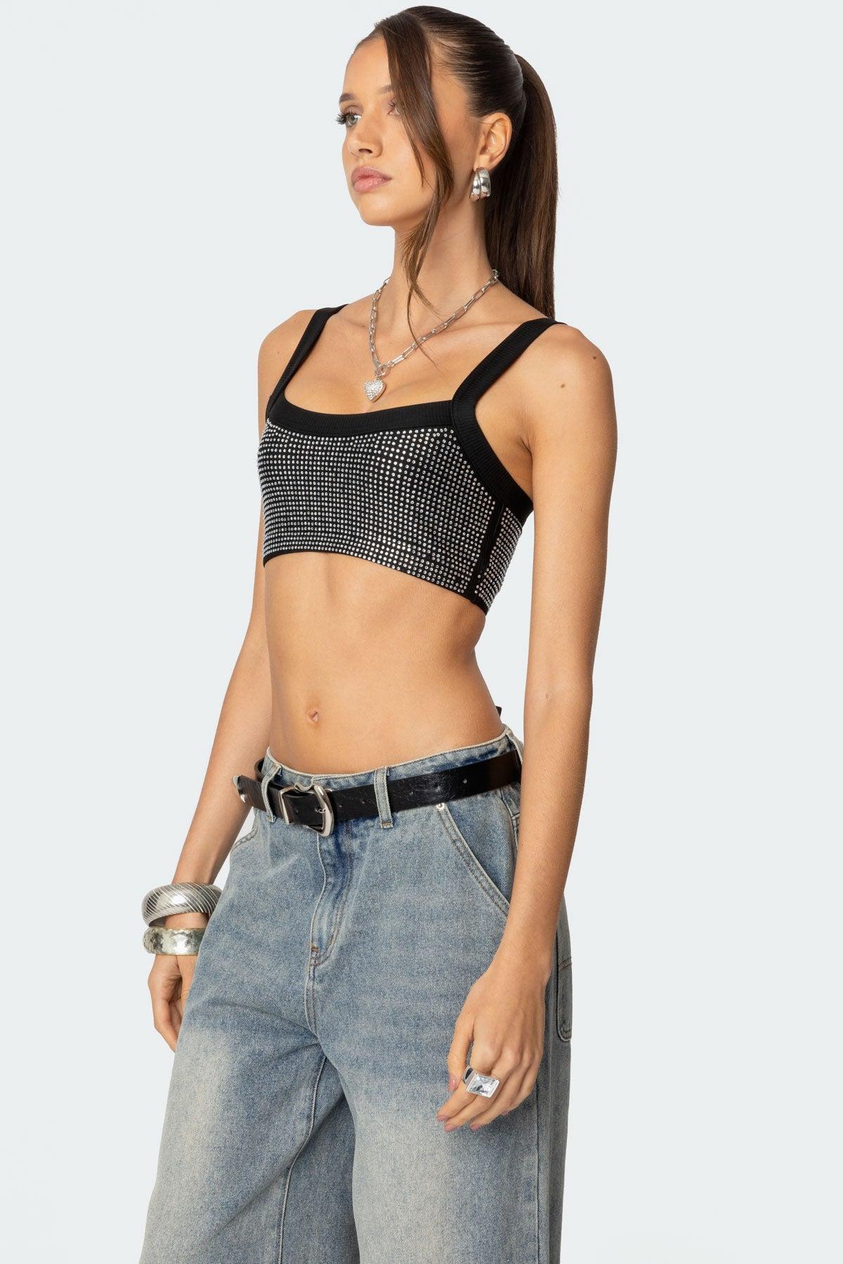 Rhinestone Ribbed Crop Top Product Image