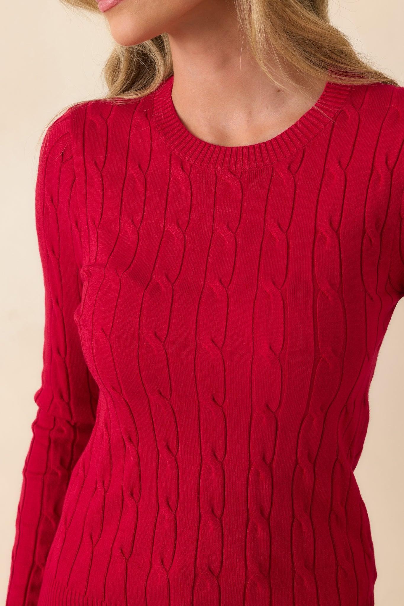 Softly Spoken Red Cable Knit Sweater Product Image