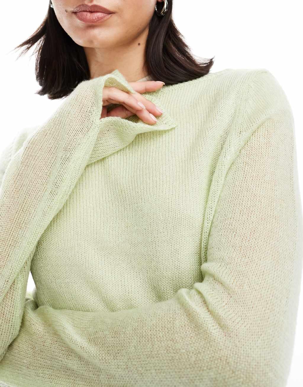 ASOS DESIGN crew neck sweater in loose knit in sage Product Image