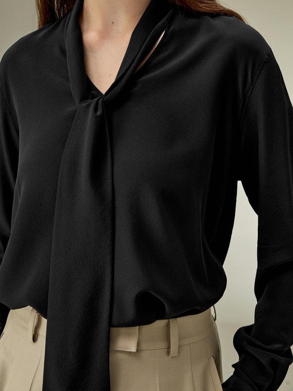 LILYSILK Womens Button Up Shirt Silk - Black Mulberry Silk - Versatile Deep V-Neck Tops S Product Image