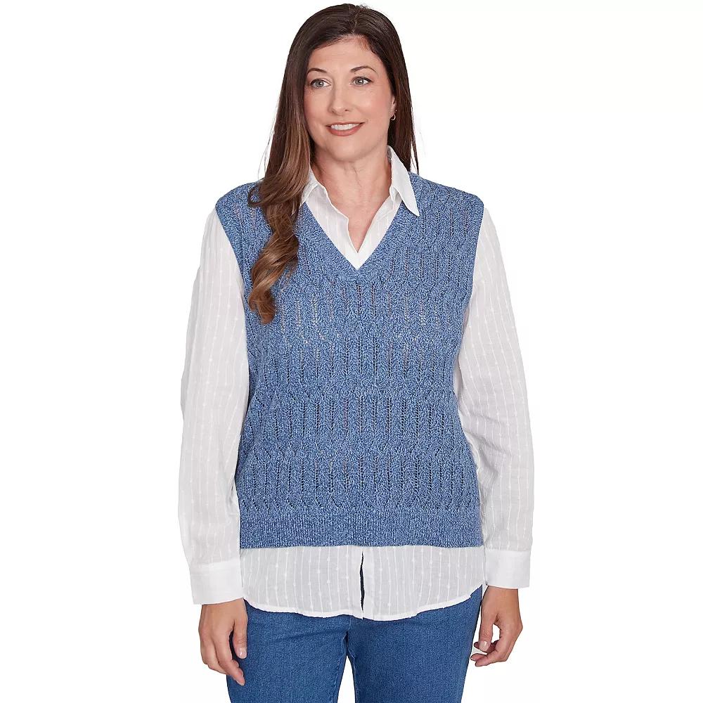 Petite Alfred Dunner Collared Vest Two in One Sweater, Women's, Size: XL Petite, Blue Product Image