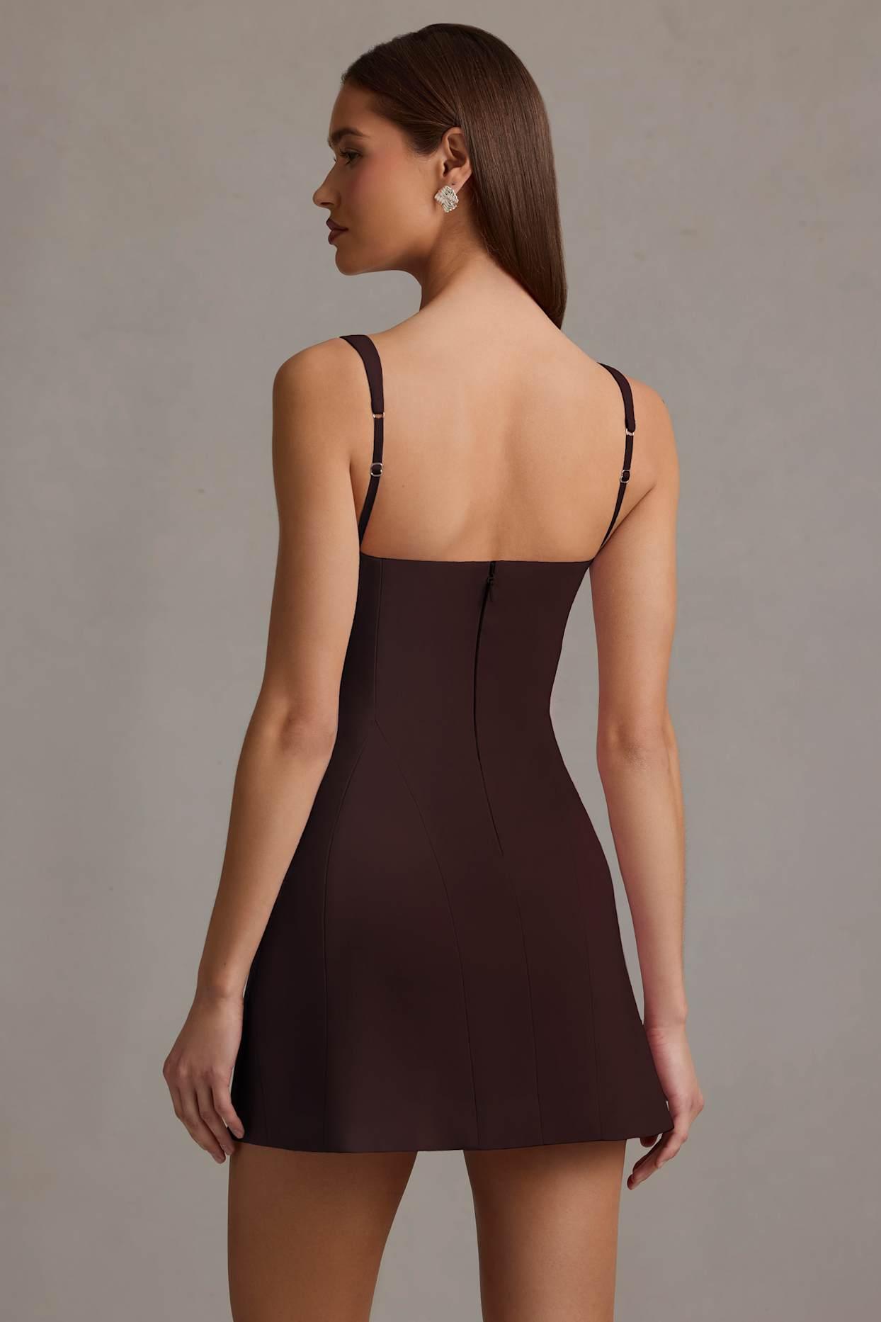 Cut-Out Structured A-Line Mini Dress in Chocolate Brown Product Image
