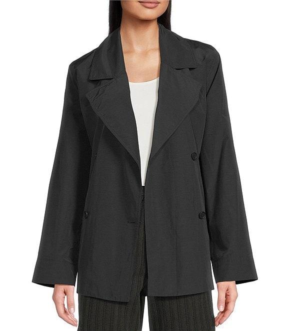 Eileen Fisher Organic Cotton Blend Light Woven Notch Lapel Long Sleeve Cropped Trench Coat Product Image