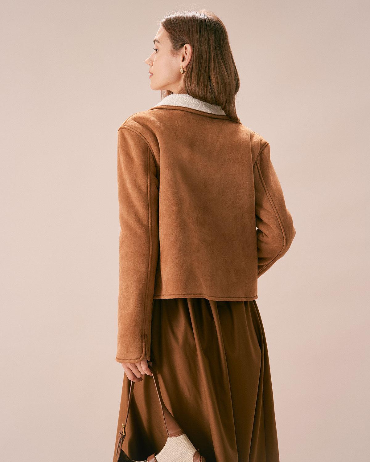 The Brown Lapel Single Breasted Suede Jacket Product Image