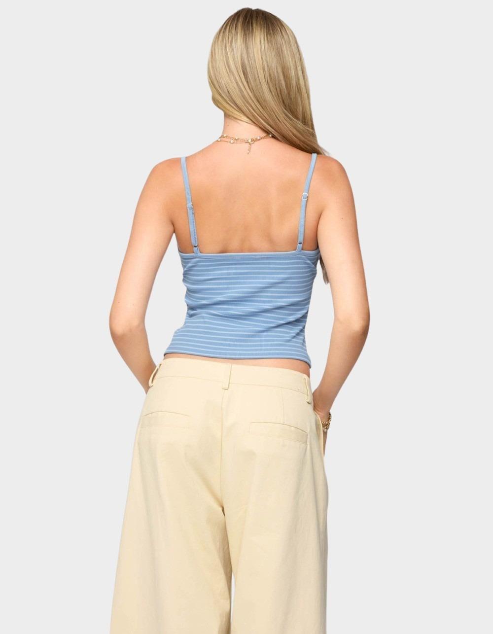 EDIKTED Hemsley Striped Ribbed Tank Top - BLUE Product Image