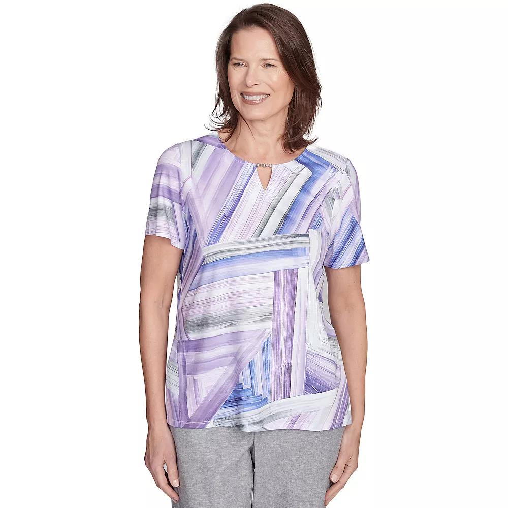 Petite Alfred Dunner Brushstroke Stained Glass Tee, Women's, Size: Medium Petite, Purple Team Product Image