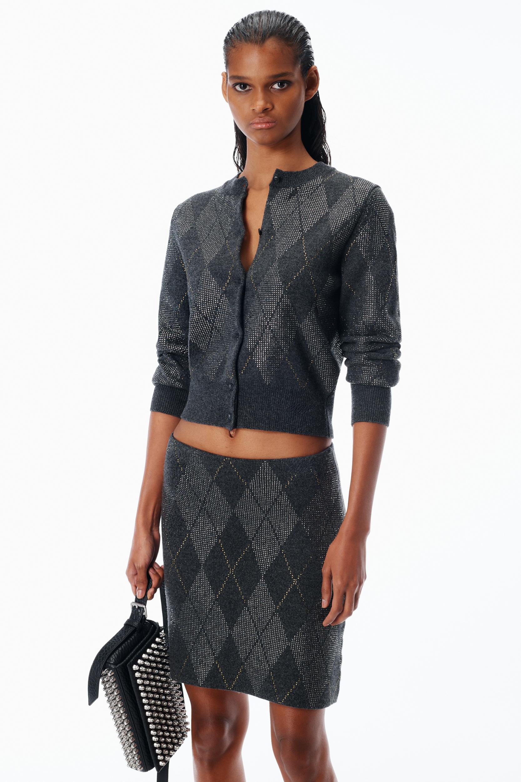 Crystal Hotfix Argyle Wool-blend Tennis Skirt  Product Image