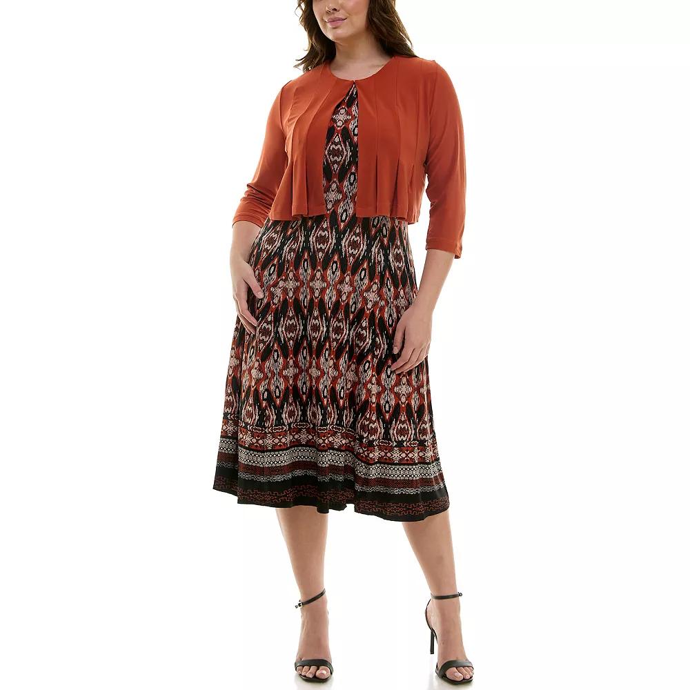 Plus Size Danny & Nicole 2-pc. Cardigan & Patterned Dress Set, Women's, Size: 16 W, Henna Black Product Image