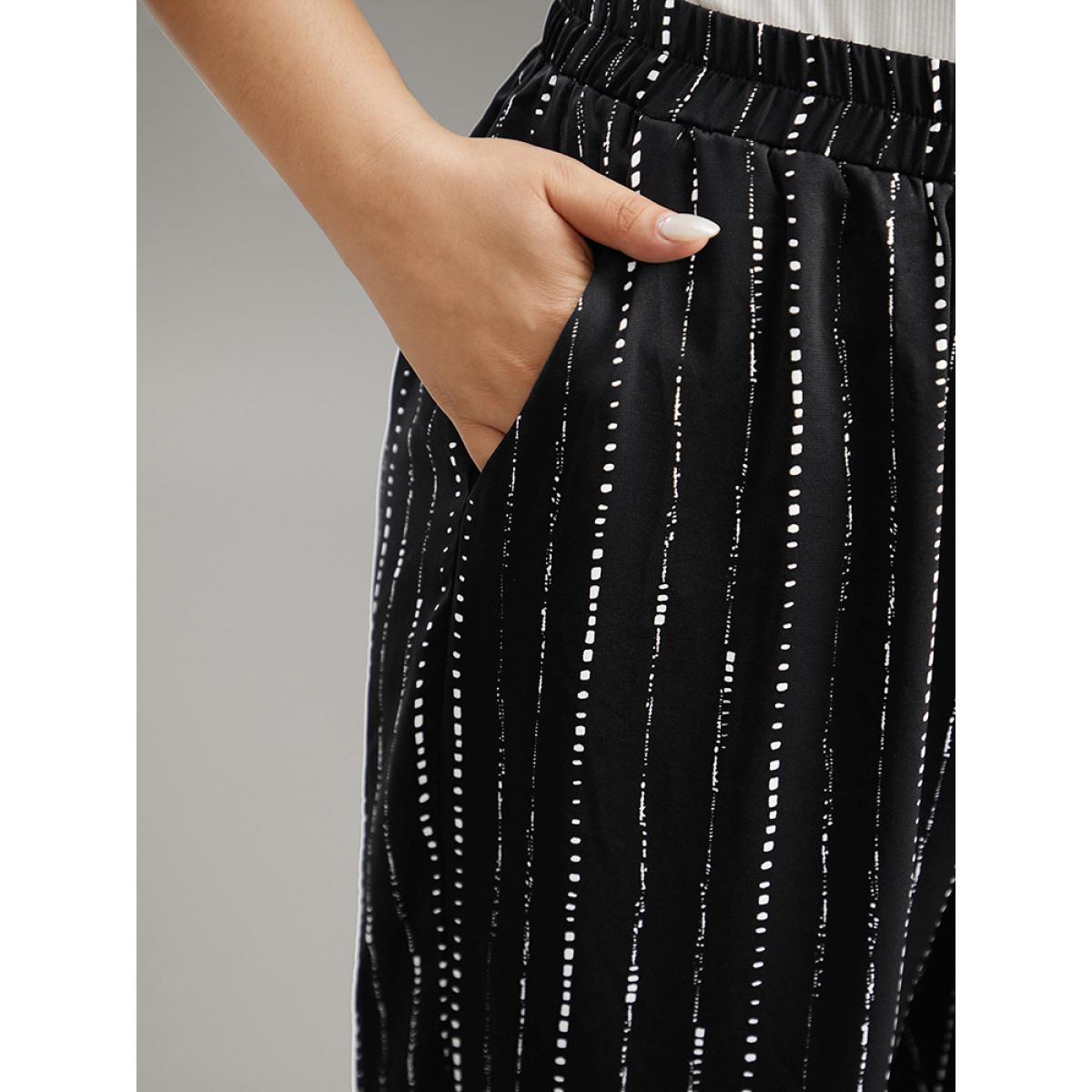 Plus Size Polka Dot Striped Ties Wide Leg Pants Women Black Vacation Wide Leg High Rise Dailywear Pants BloomChic 18-20/2X Product Image