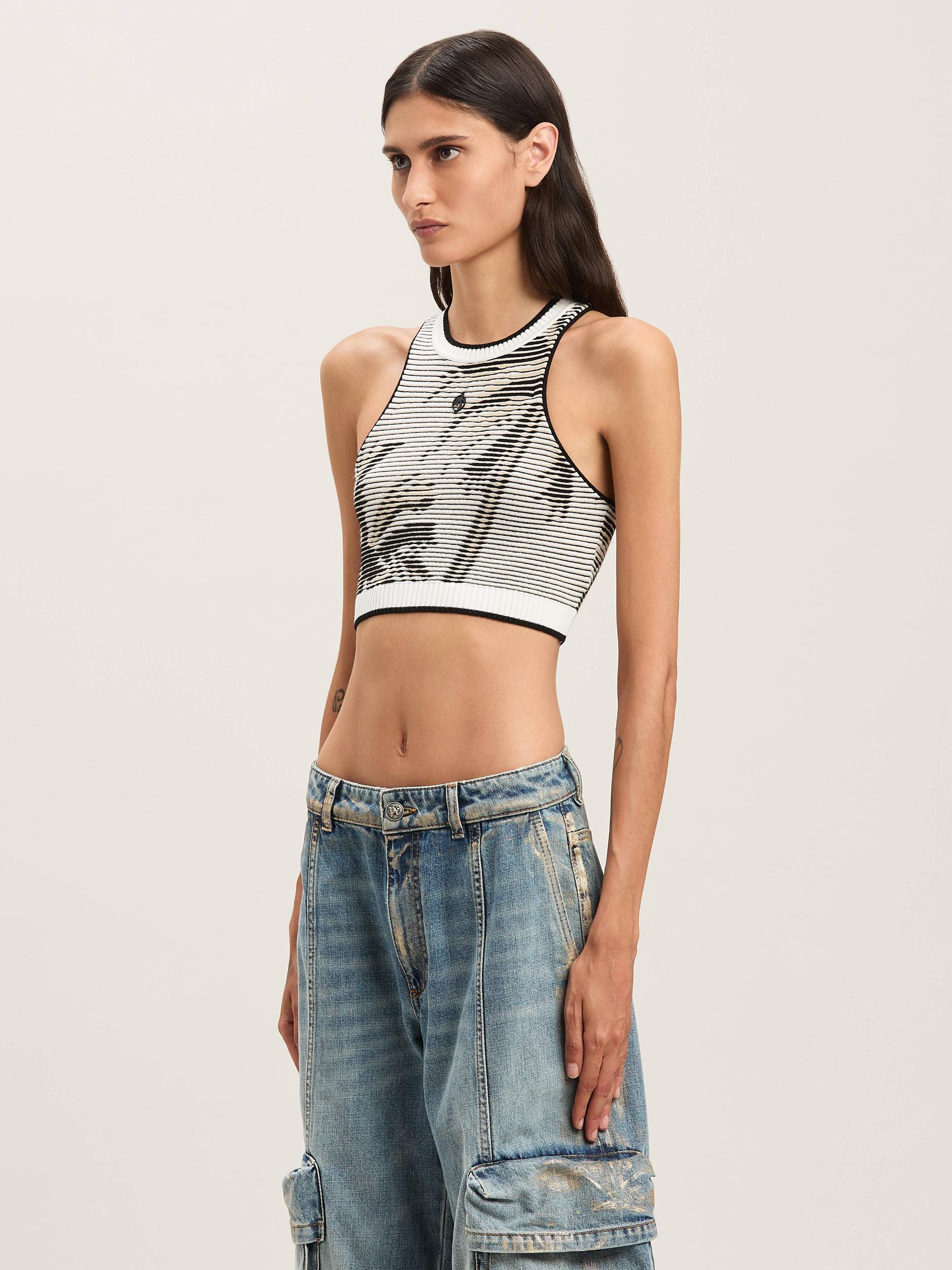 PALMS JACQUARD KNIT TOP OFF WHITE - BLAC Product Image