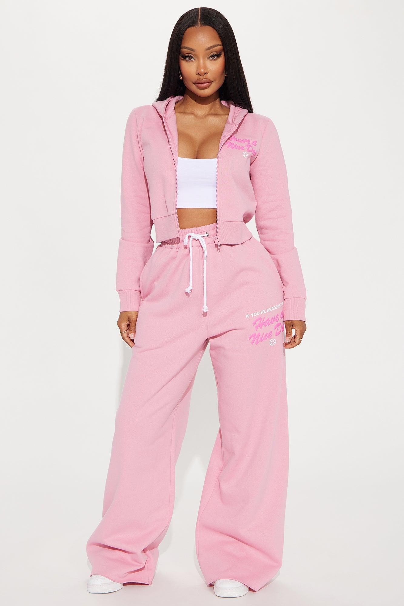 Have A Nice Day Zip Front Hoodie - Pink Product Image