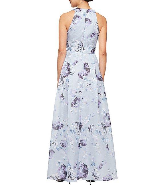 Alex Evenings Floral Print Halter Neck Shimmer Organza Ball Gown Product Image
