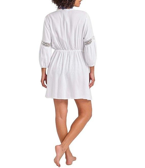 Tommy Bahama Sunlace Rayon V-Neck Belted Button Front Shirt Dress Swim Cover-Up Product Image