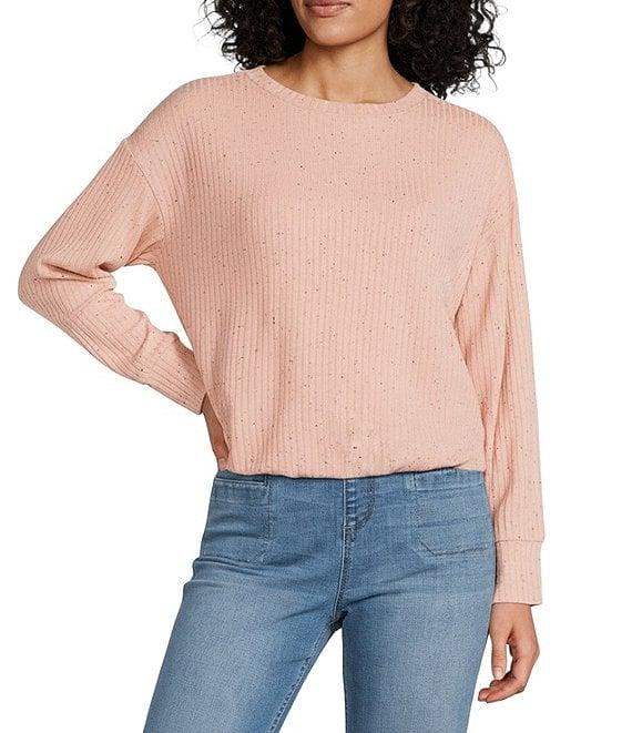 Westbound Knit Long Sleeve Crew Neck Bubble Top Product Image