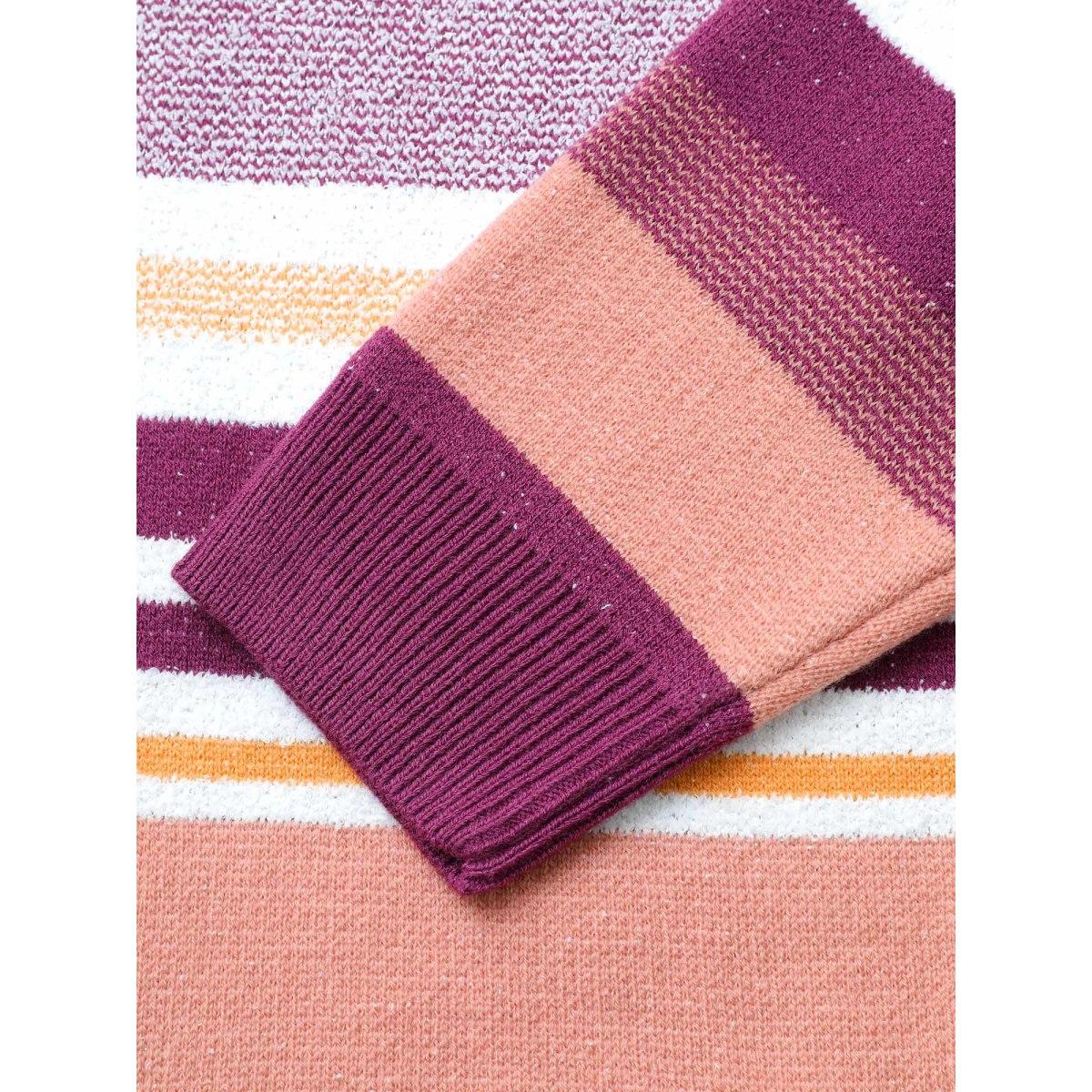 Plus Size Supersoft Essentials Striped Contrast Open Front Cardigan Purple Women Casual Loose Long Sleeve Dailywear Cardigans BloomChic 14-16/1X Product Image