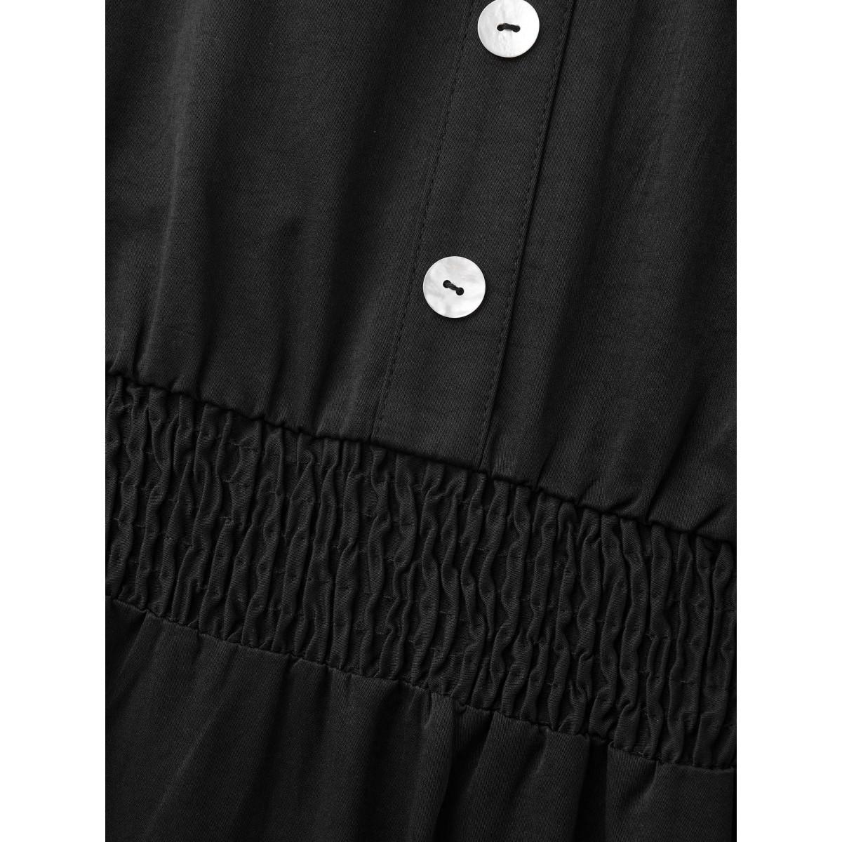 Plus Size Notched Button Detail Ruffle Layered Hem Dress Black Women At the Office Button Flat collar with V-notch Long Sleeve Curvy BloomChic 22-24/3X Product Image