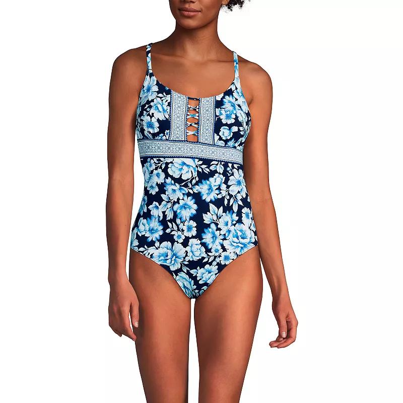 Women's Lands' End Front Lace-Up Scoopneck One-Piece Swimsuit,  Product Image