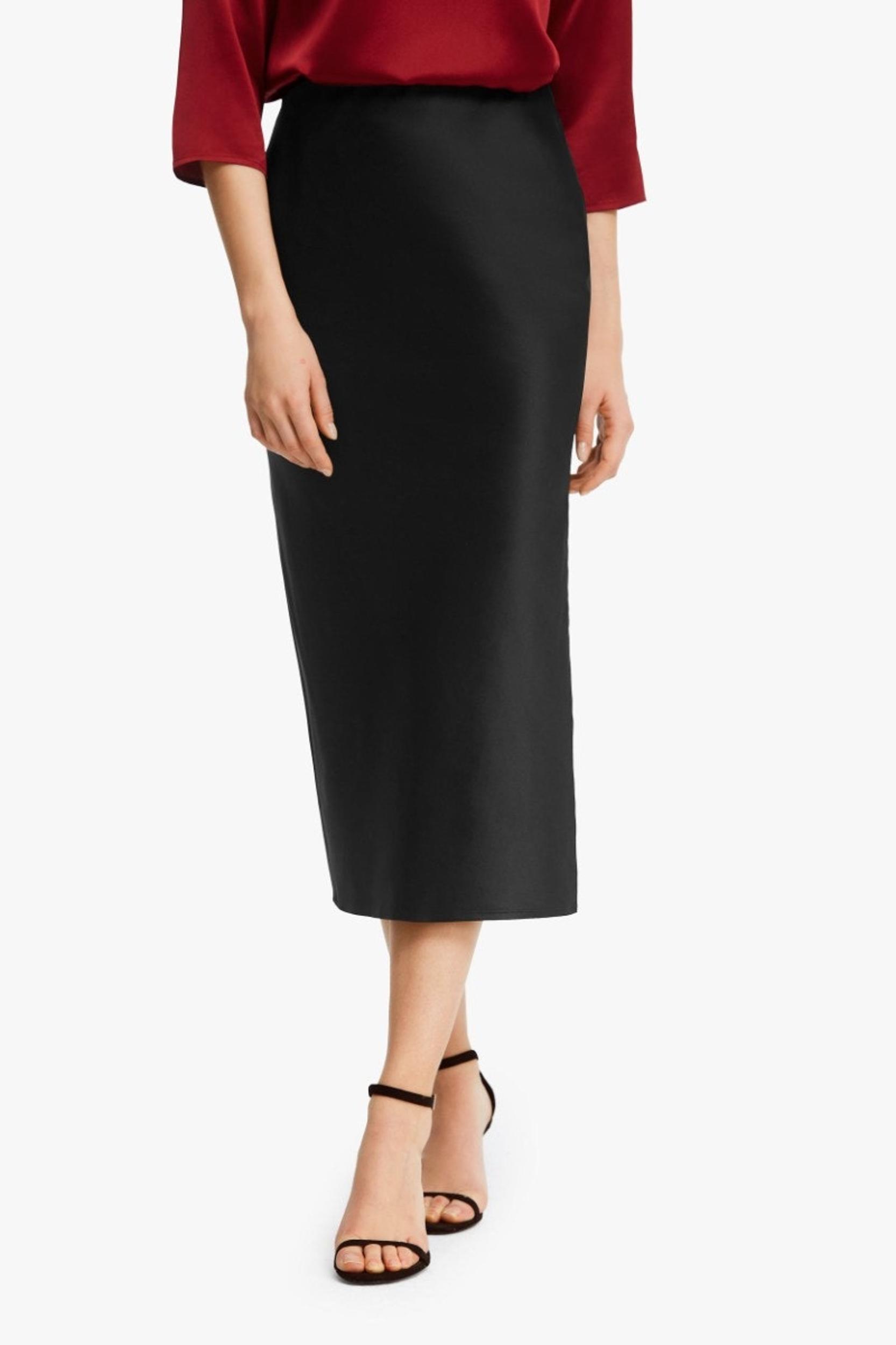 Flattering Side Slit Silk Midi Skirt Product Image