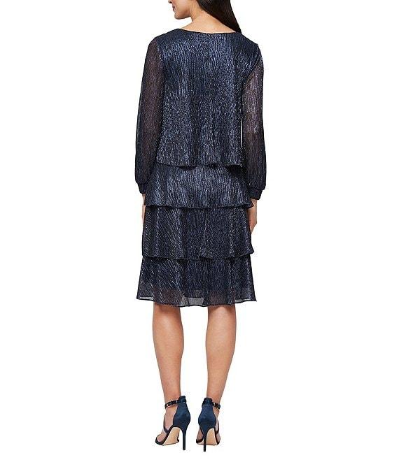 Ignite Evenings Bodre Metallic 3/4 Bubble Sleeve Tiered Skirt Dress Product Image