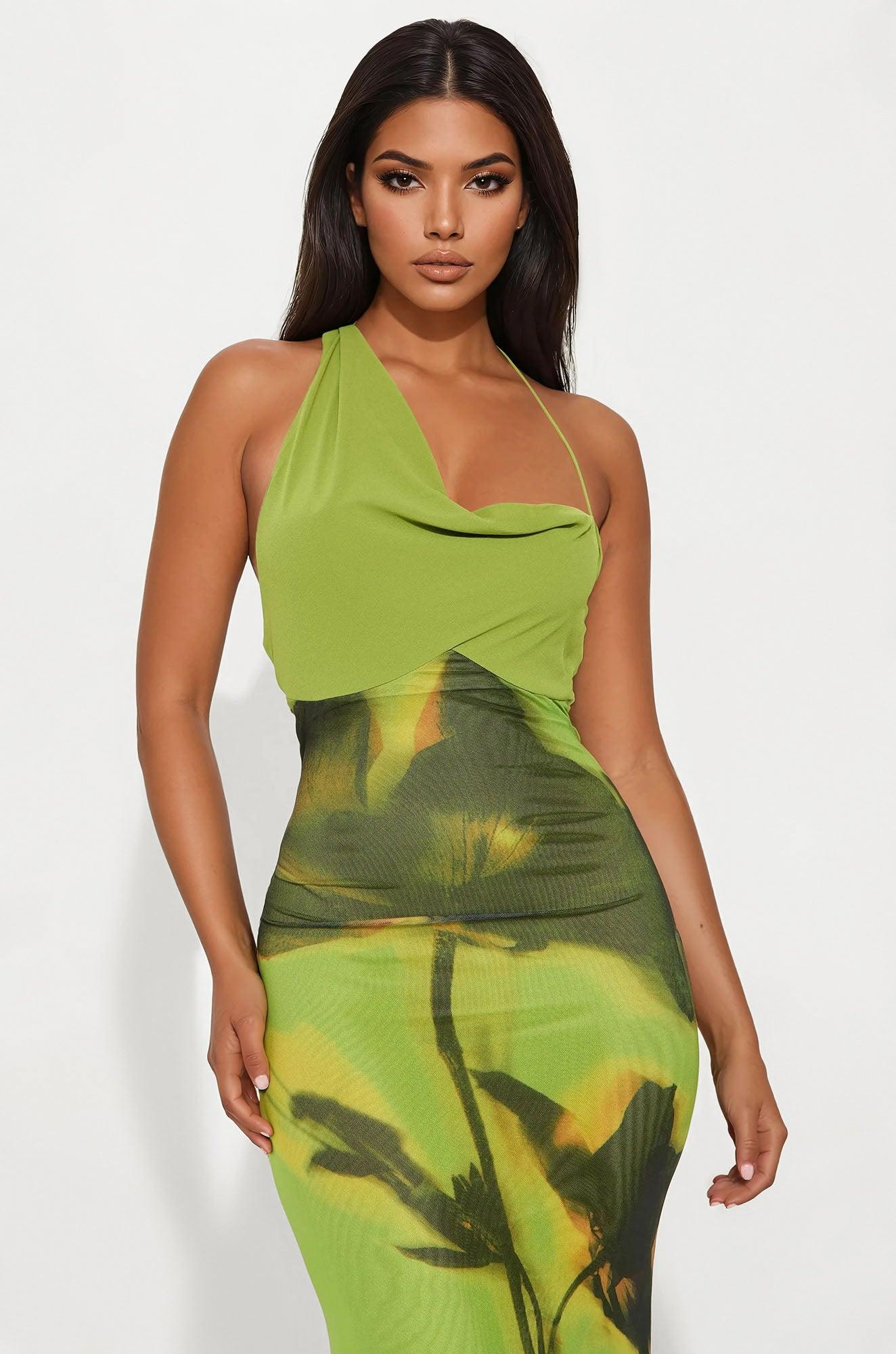 On The Low Mesh Maxi Dress - Green/combo Product Image