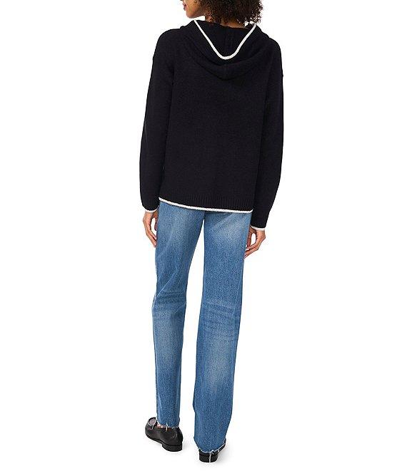 Vince Camuto Knit Crew Neck Long Sleeve Contrast Trim Hoodie Product Image