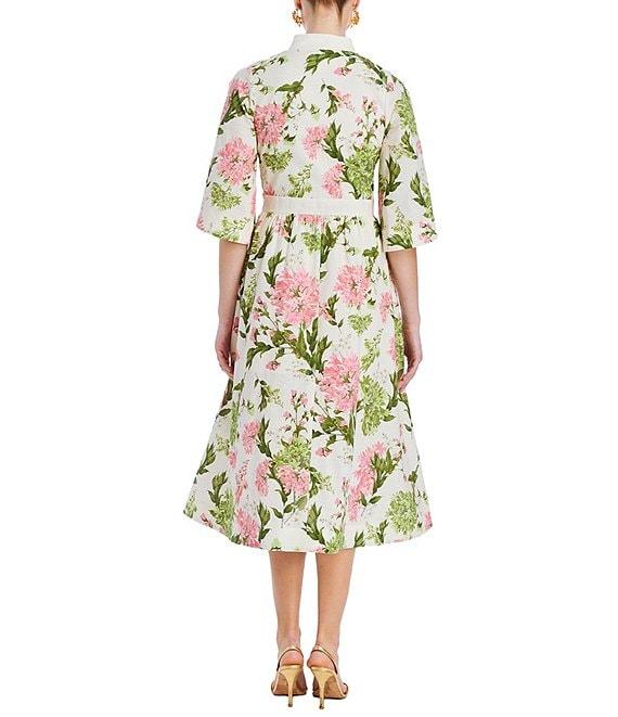 Mestiza New York Carmen Floral Print Mandarin Collar Elbow Butterfly Sleeve Midi Dress Product Image