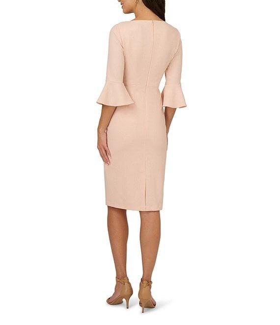 Adrianna Papell Stretch Square Neck 3/4 Bell Sleeve Tie Front Dress Product Image
