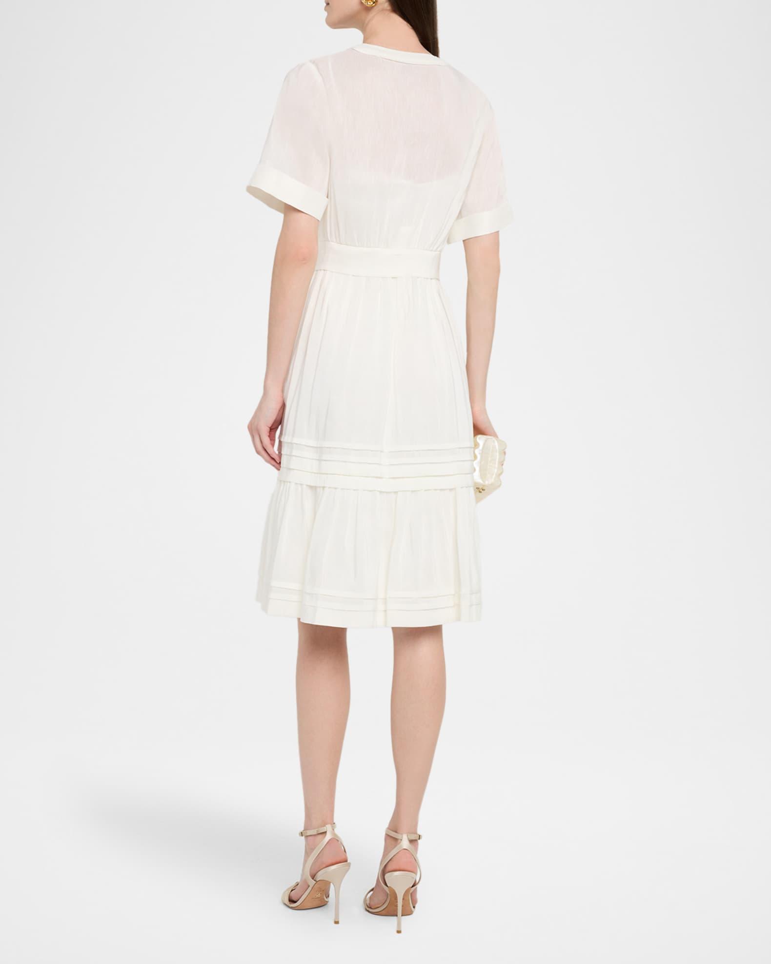 Miranda Pintuck Tiered Linen-Silk Midi Dress Product Image