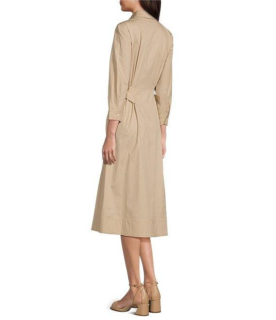 J.McLaughlin Minae Woven Point Collar 3/4 Sleeve Button Front Midi Dress Product Image