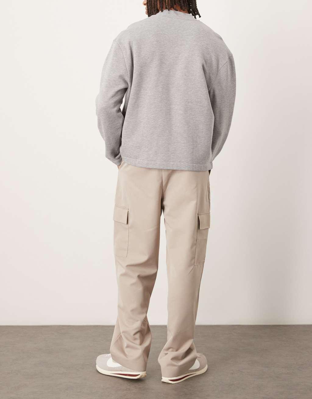 ASOS DESIGN smart wide leg cargo pants in stone with elastic waist | ASOS Product Image