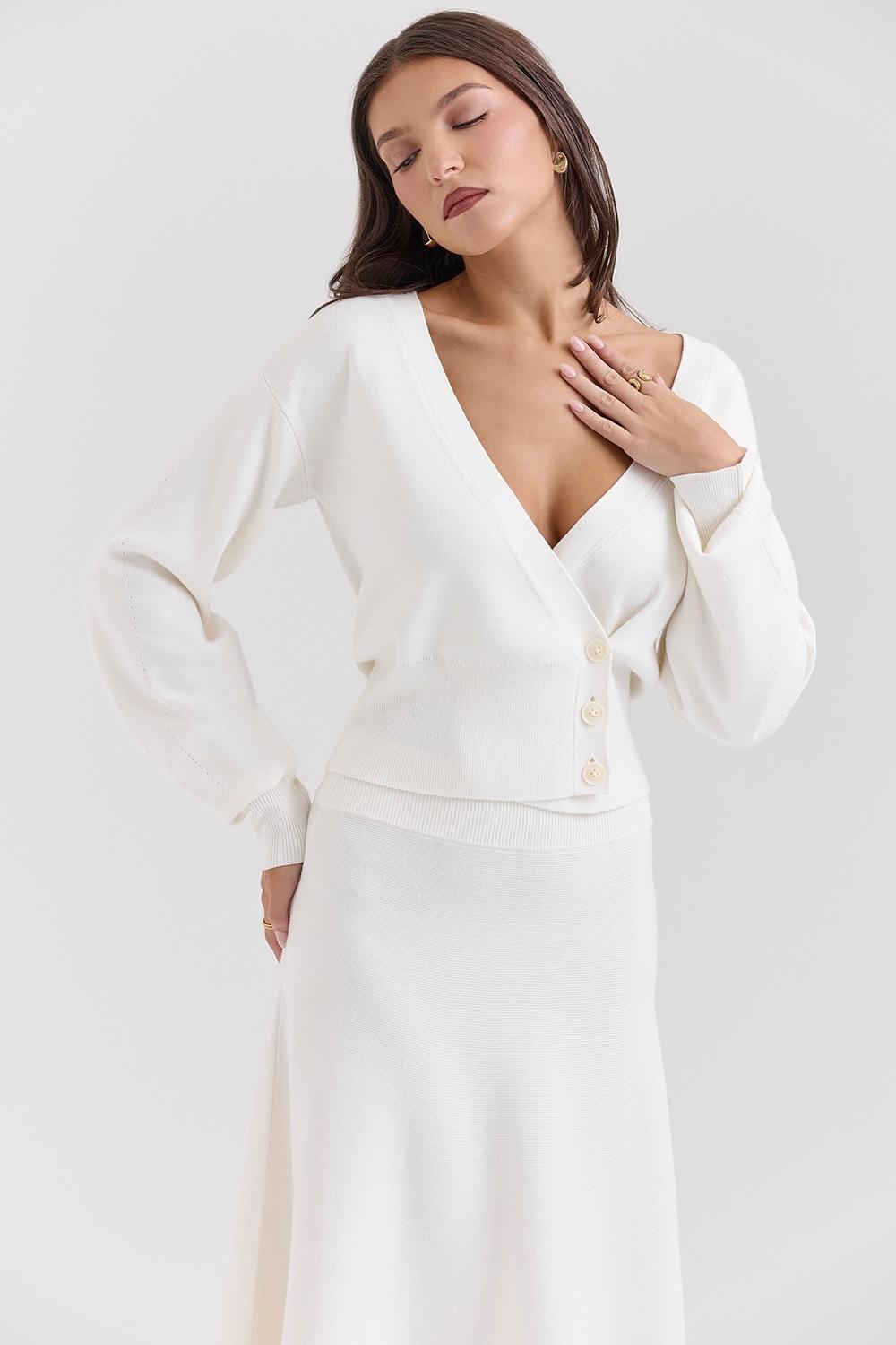 Rowan  ivory wool balloon sleeve wrap cardigan Product Image