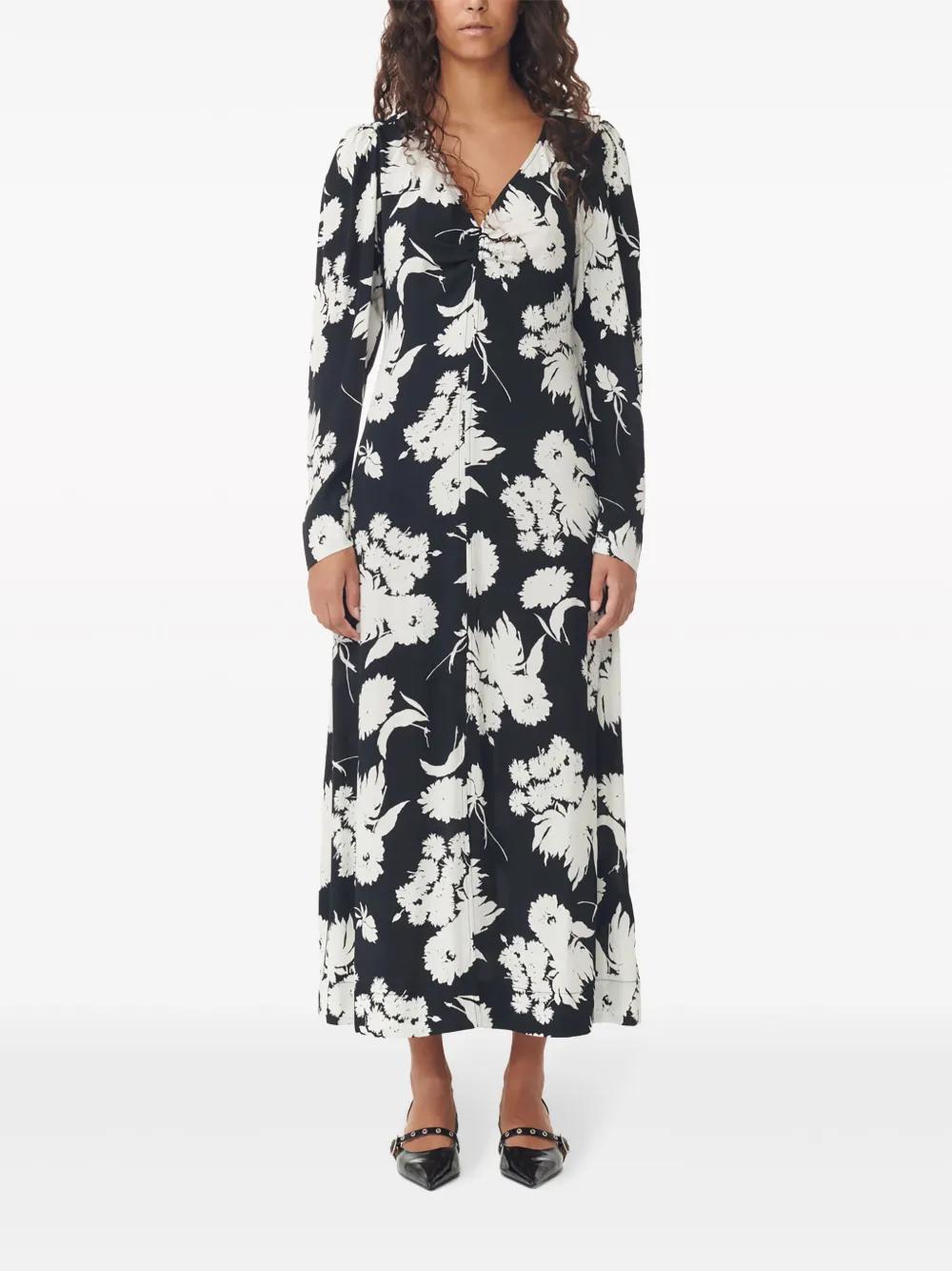 floral-print long-sleeve midi dress Product Image