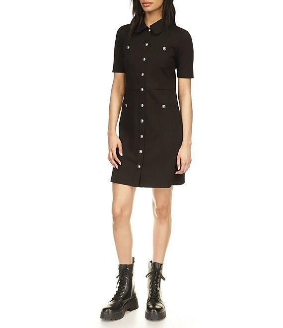 Michael Kors Ponte Short Sleeve Collared Utility Mini Dress Product Image
