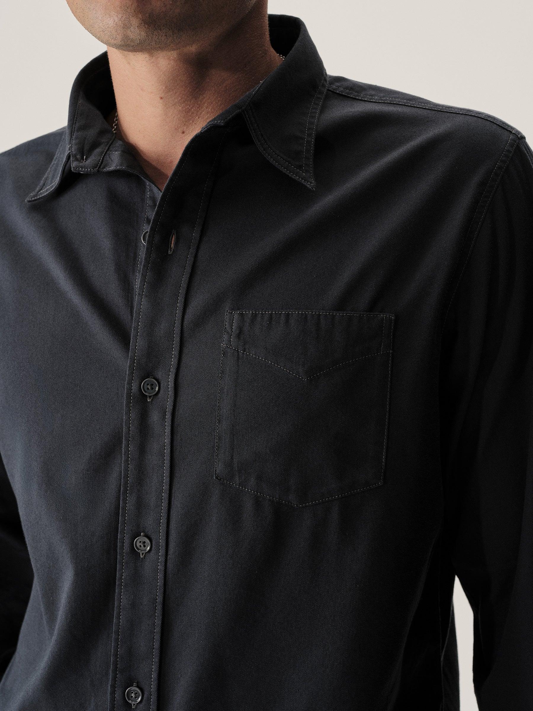 Dress Navy Draped Twill One Pocket Shirt Product Image