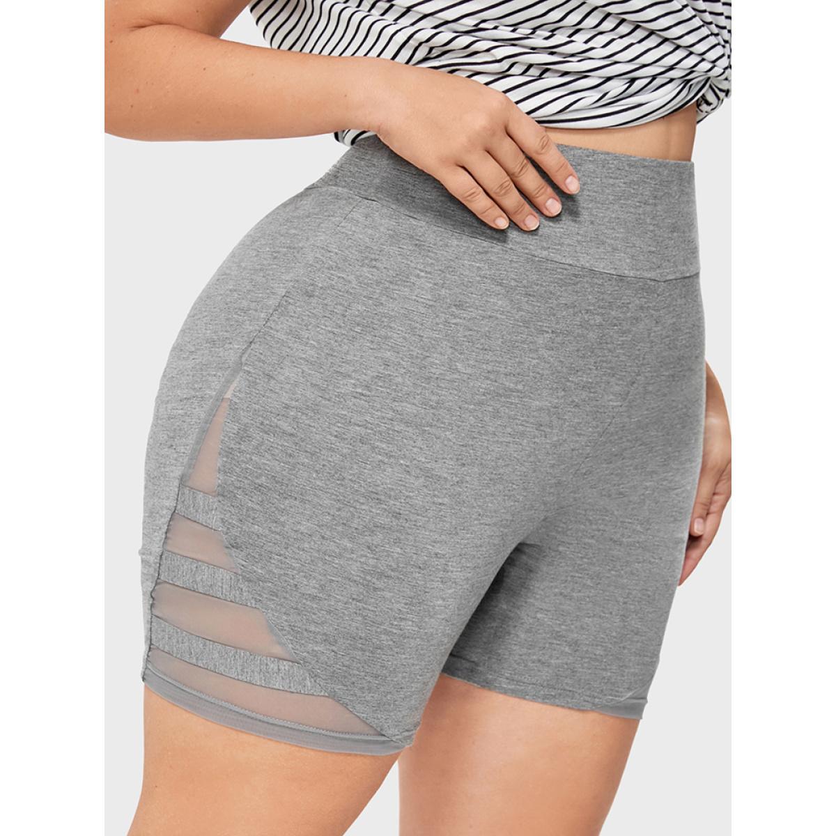 Plus Size Solid Wideband Waist Mesh Patchwork Shorts Women DarkGray Casual See through Skinny Dailywear Shorts BloomChic 30/6X Product Image