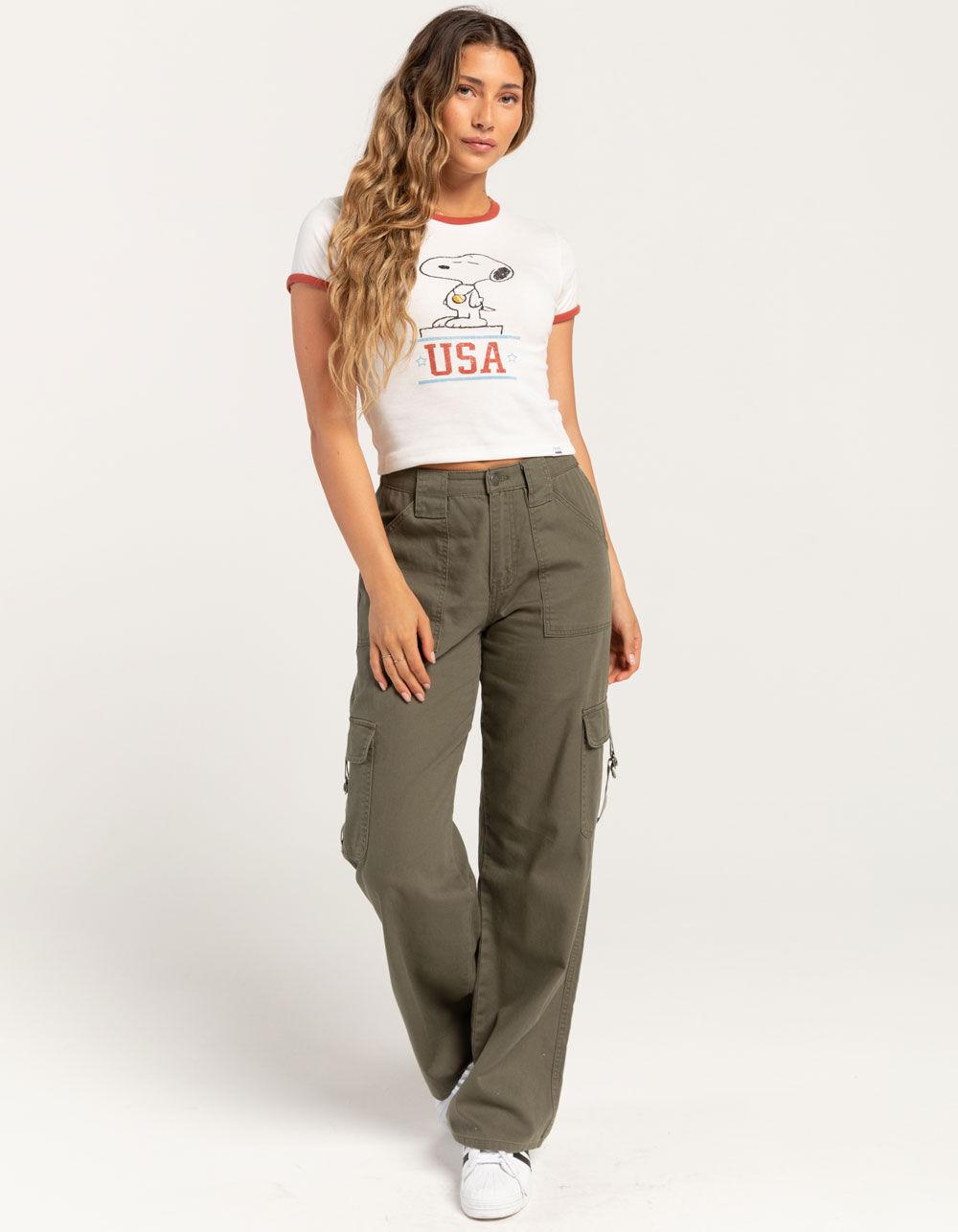 RSQ x Peanuts Snoopy USA Womens Ringer Baby Tee - CREAM Product Image