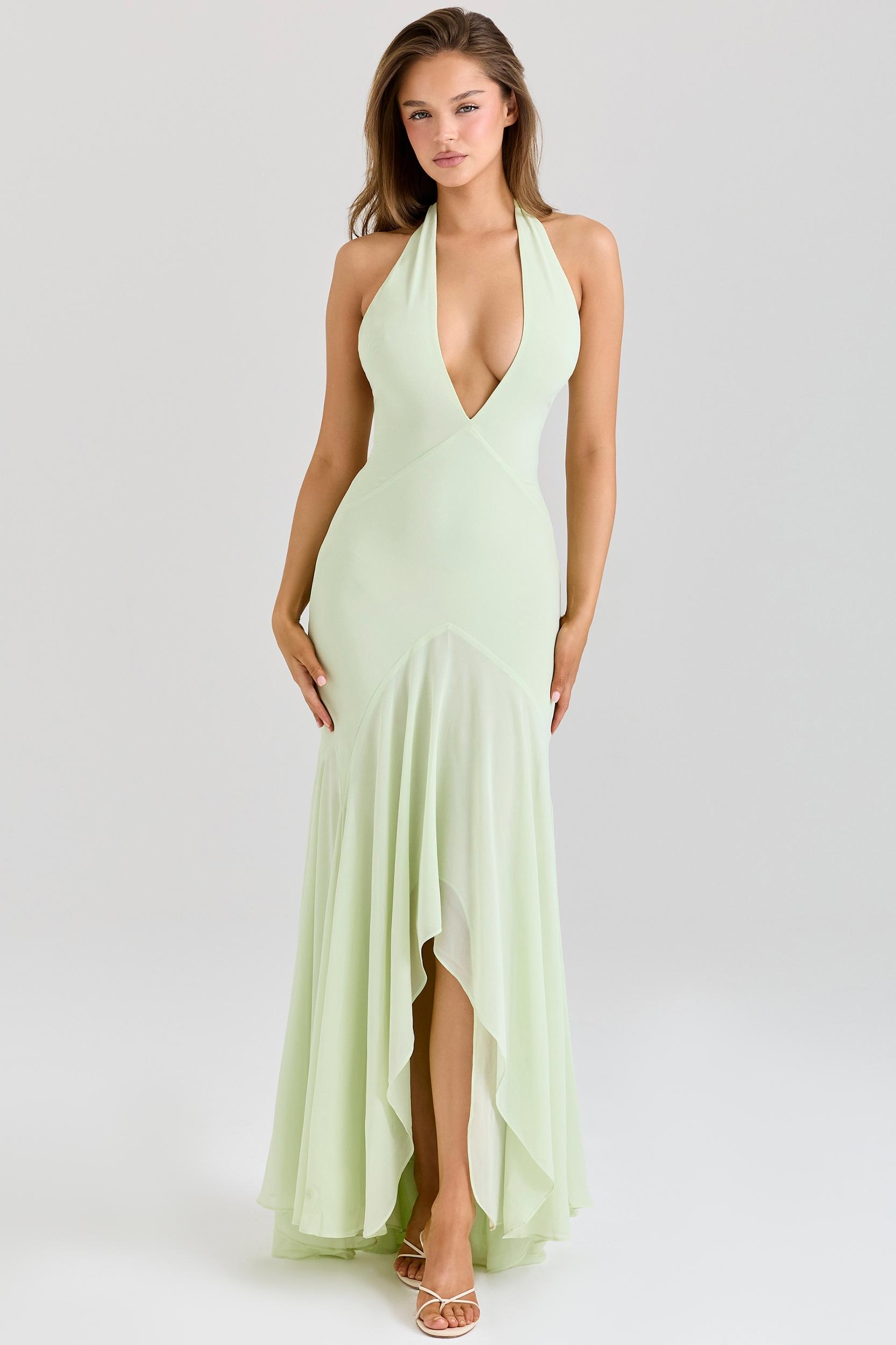 Tamara  pistachio georgette draped midi dress Product Image