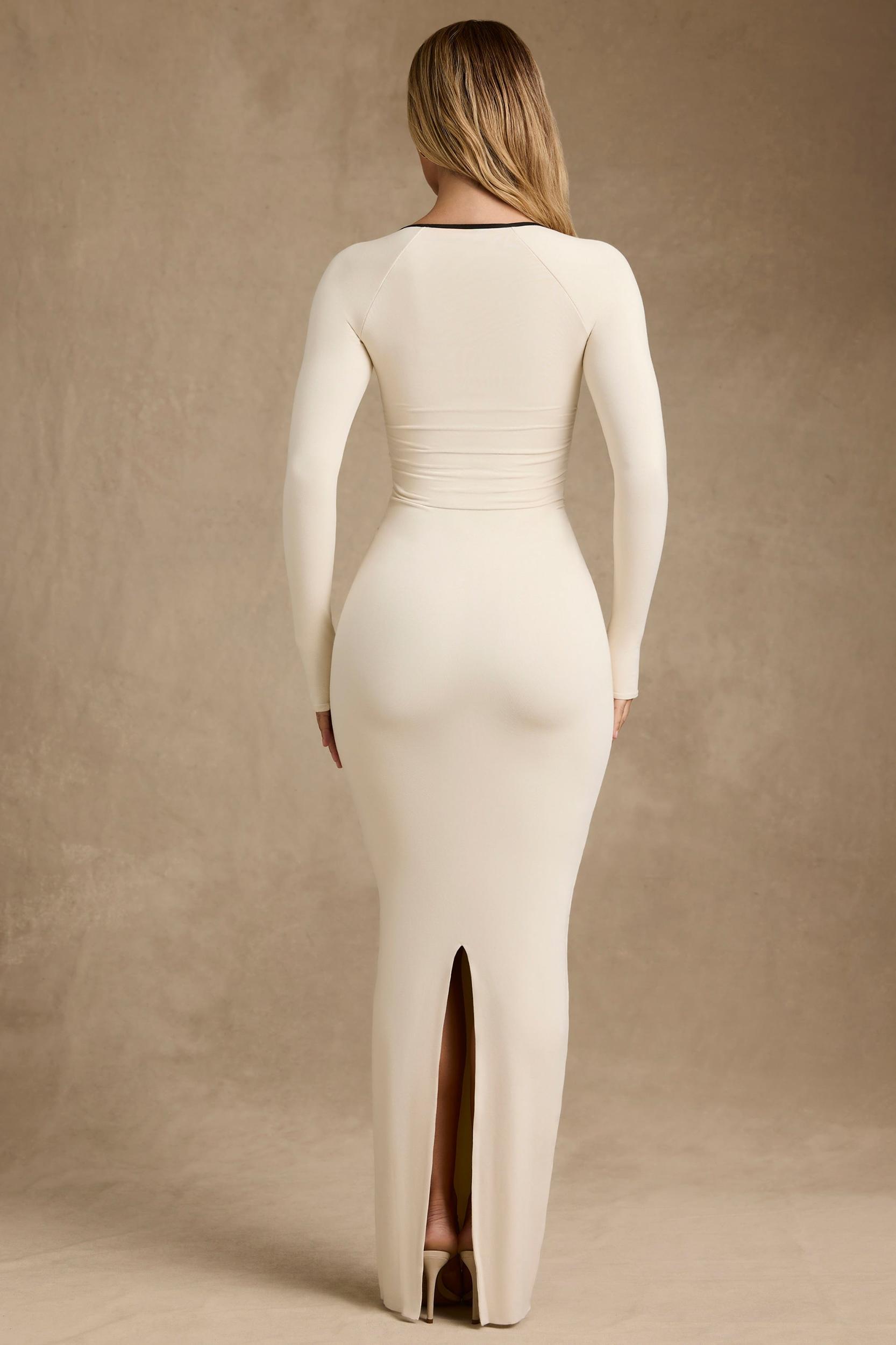Modal Contrast-Trim Maxi Dress in Ivory Product Image