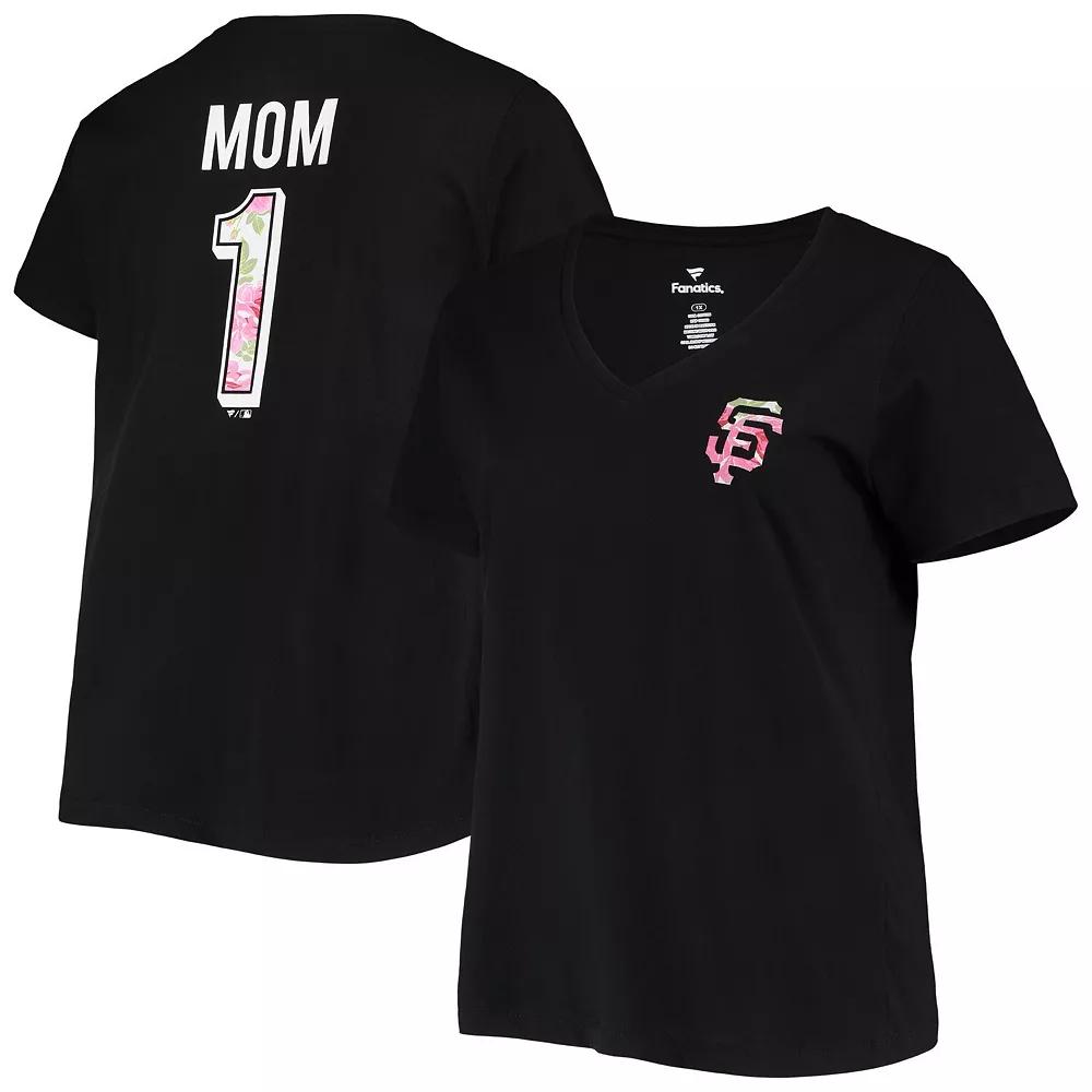 Women's Black San Francisco Giants Plus Size #1 Mom 2-Hit V-Neck T-Shirt, Size: 4XL Product Image