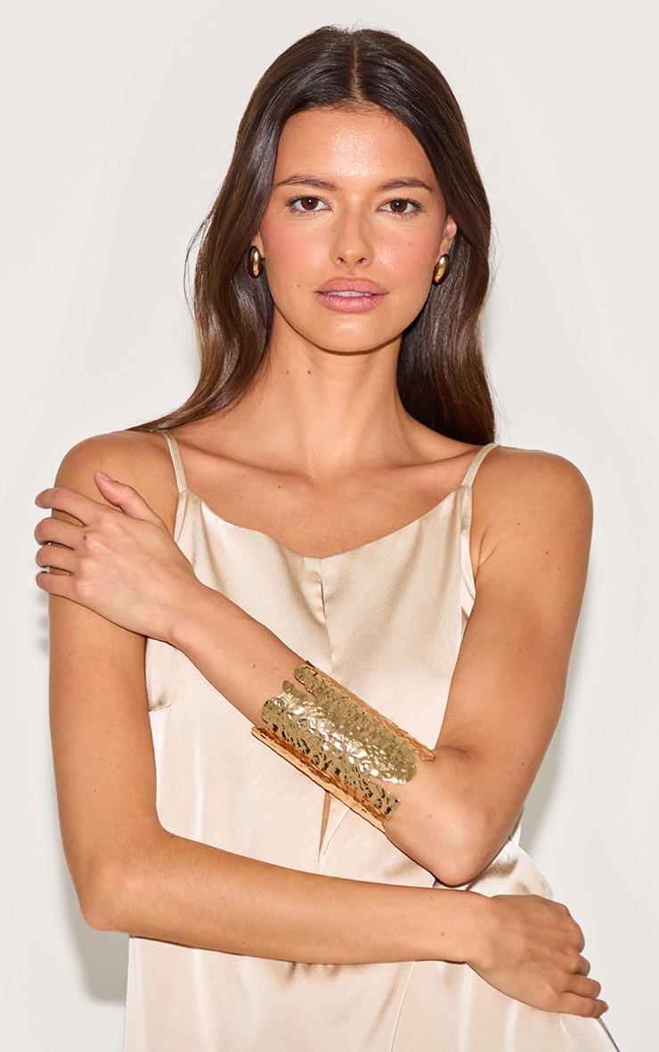 Gold Hammered Textured Large Cuff Product Image