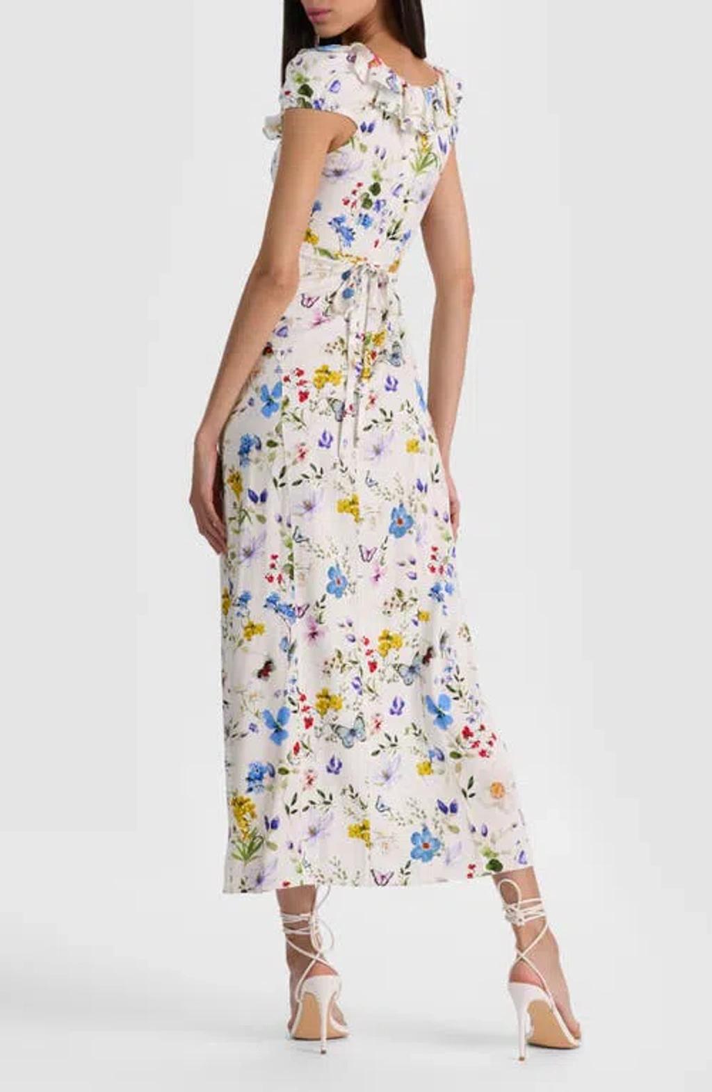 ALICE AND OLIVIA Tara Short Sleeve Ruffle A Line Dress In White Product Image