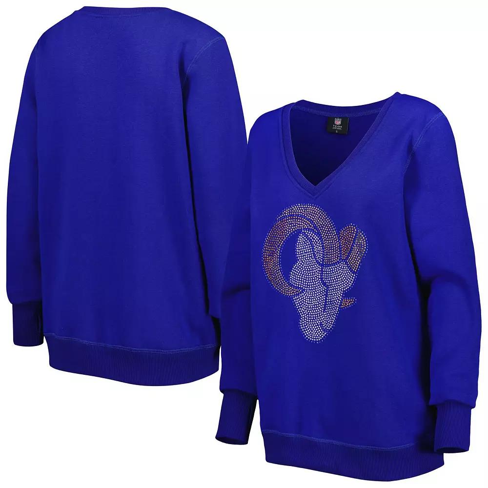 Women's Cuce Royal Los Angeles Rams Deep V-Neck Pullover Sweatshirt, Size: XL, Blue Product Image
