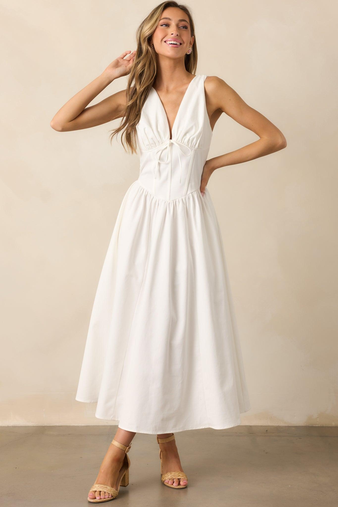Sunny Day Soiree White Cotton Corset Maxi Dress Product Image