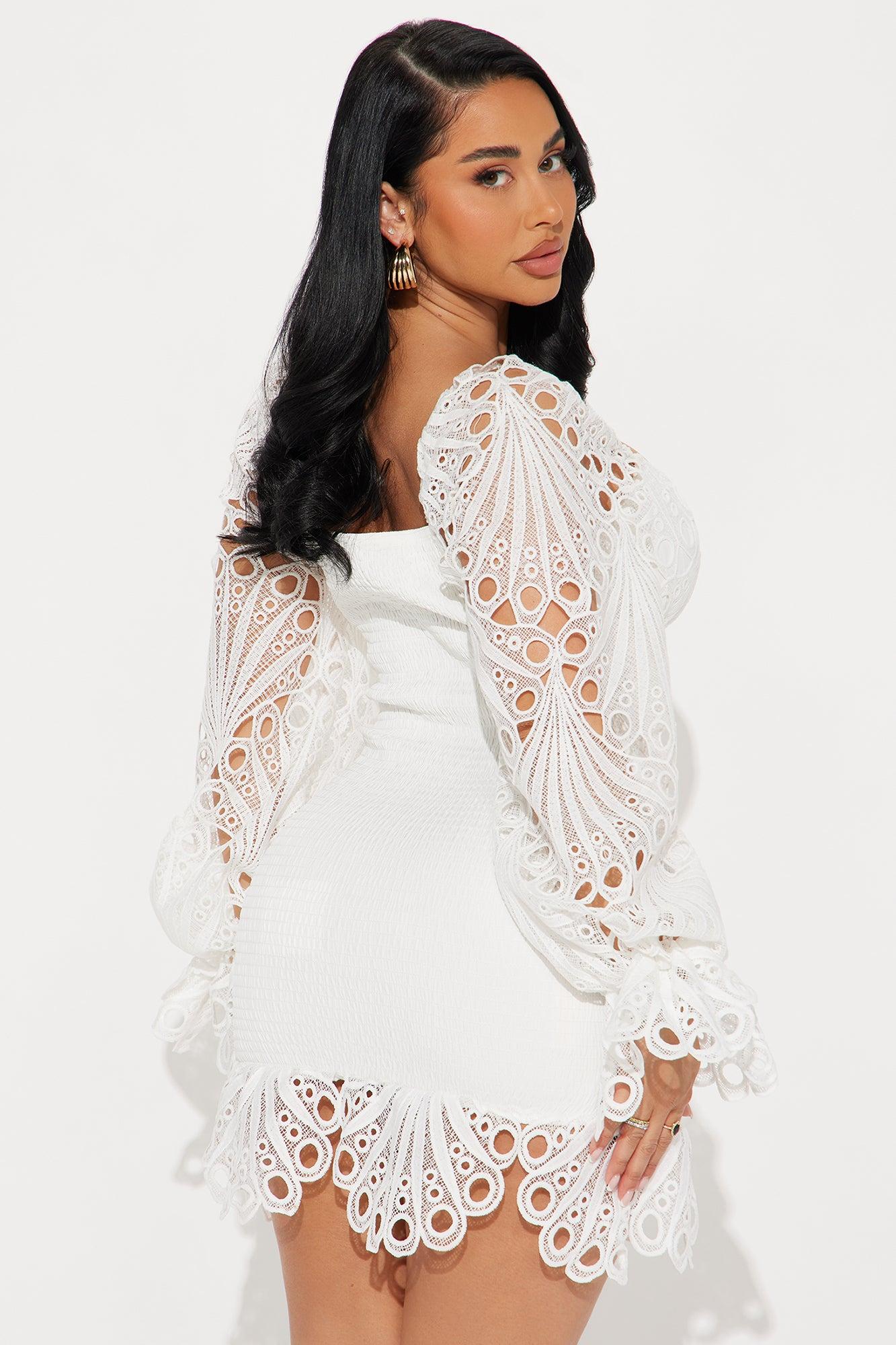 Dolled Up Eyelet Mini Dress - White Product Image