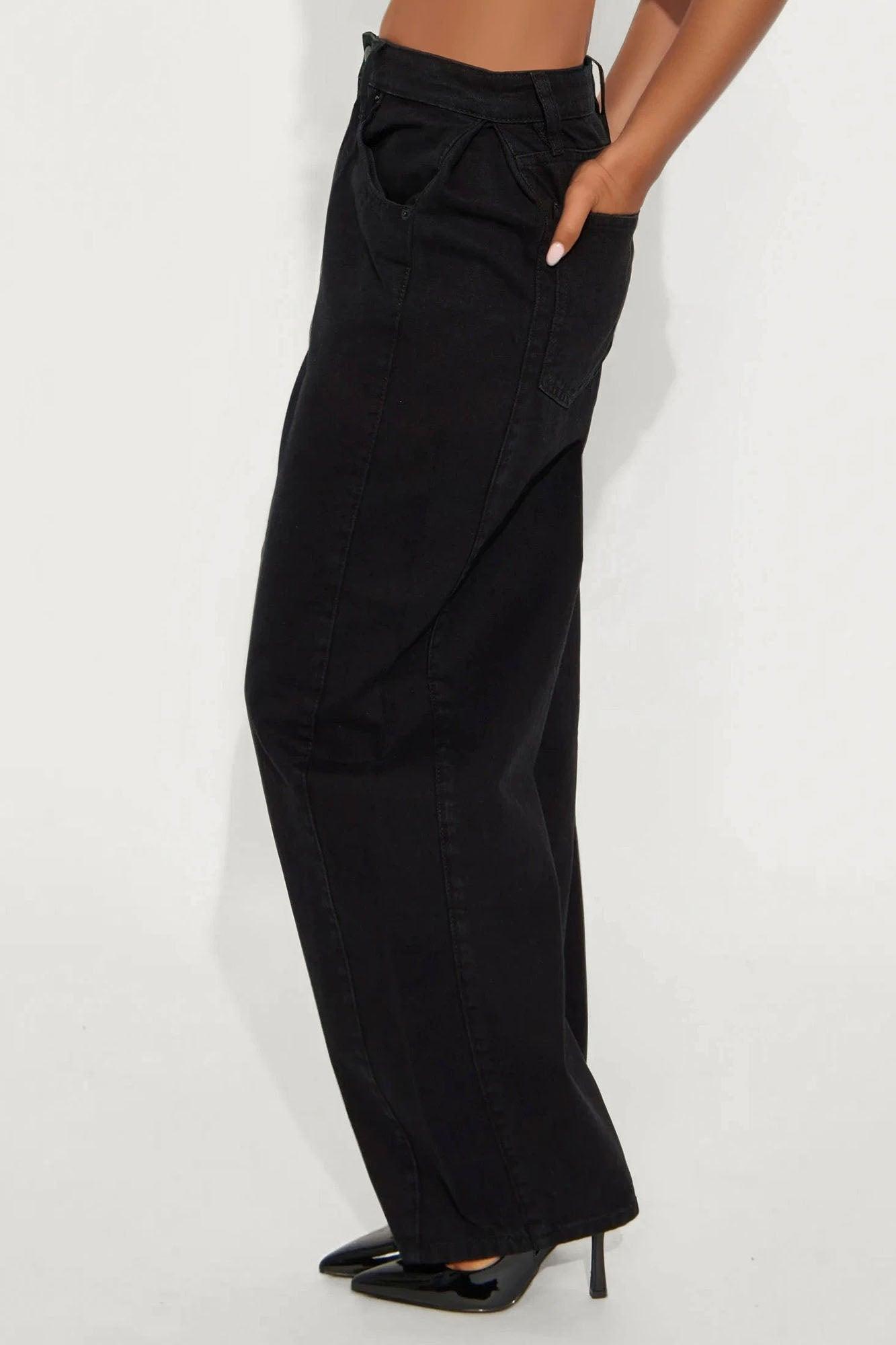 Alexandra Twill Wide Leg Barrel Pant - Black Female Product Image