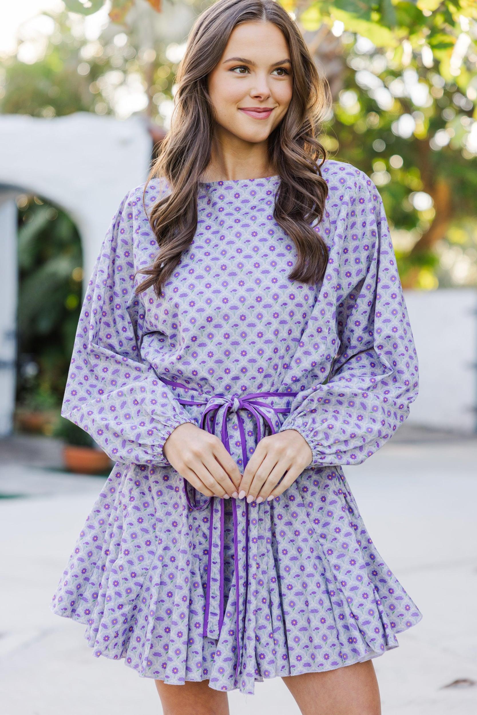 Stay Close Lavender Purple Medallion Tied Waist Dress Female Product Image