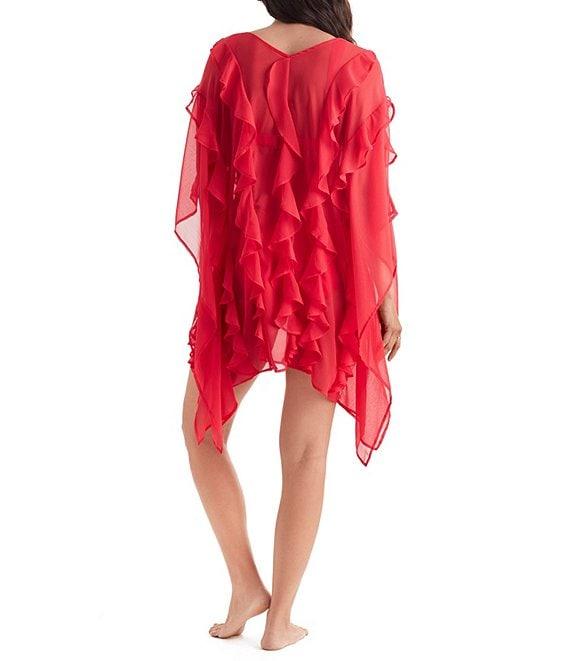 Mimi Flamingo Paradise Chiffon Breeze V-Neck Flutter Sleeves Ruffle Poncho Swim Cover-Up Product Image